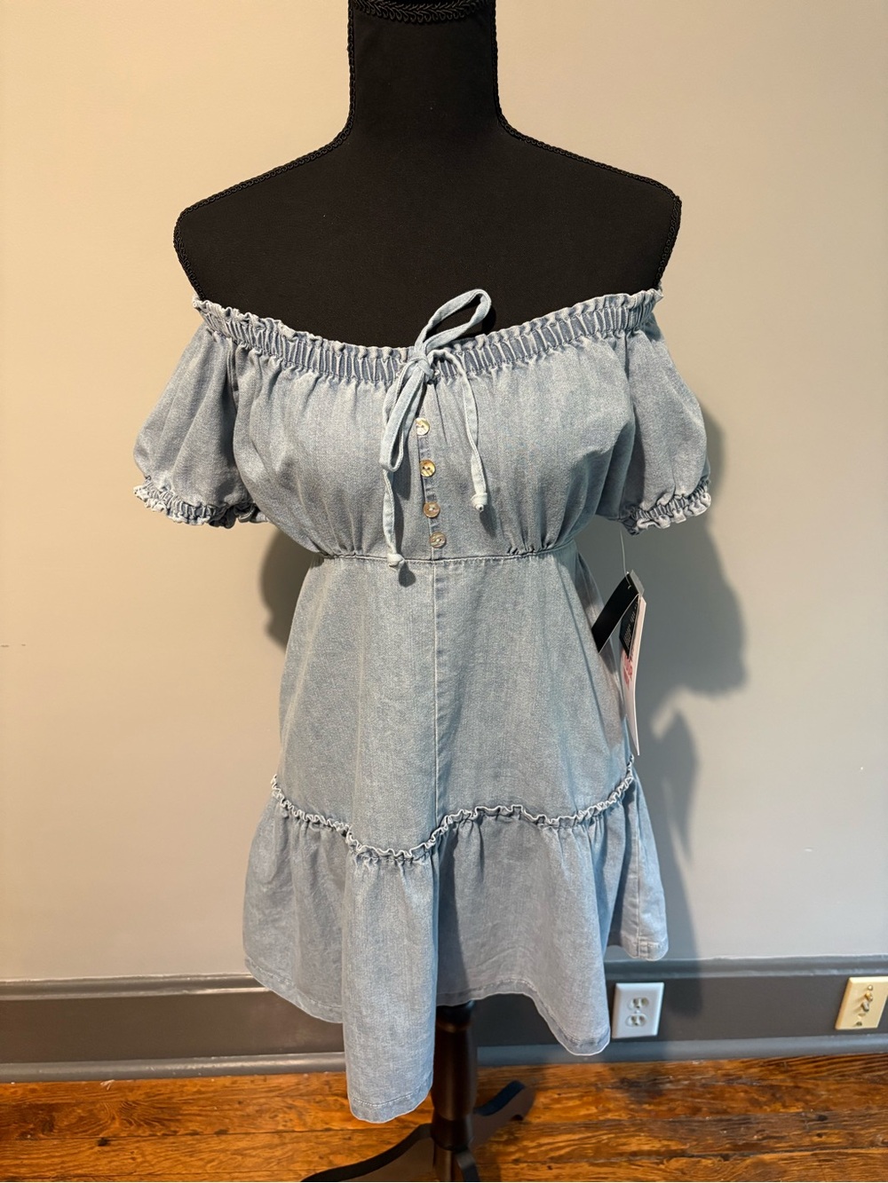 Celebrity Pink Light Blue Denim Mini Dress - Picture 8 of 8